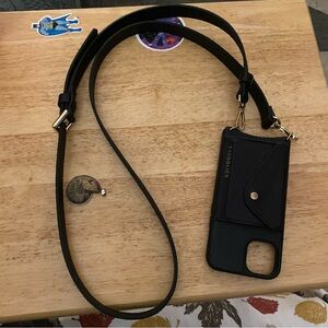 Bandolier Black Phone  13 Case with Strap and Gold Hardware